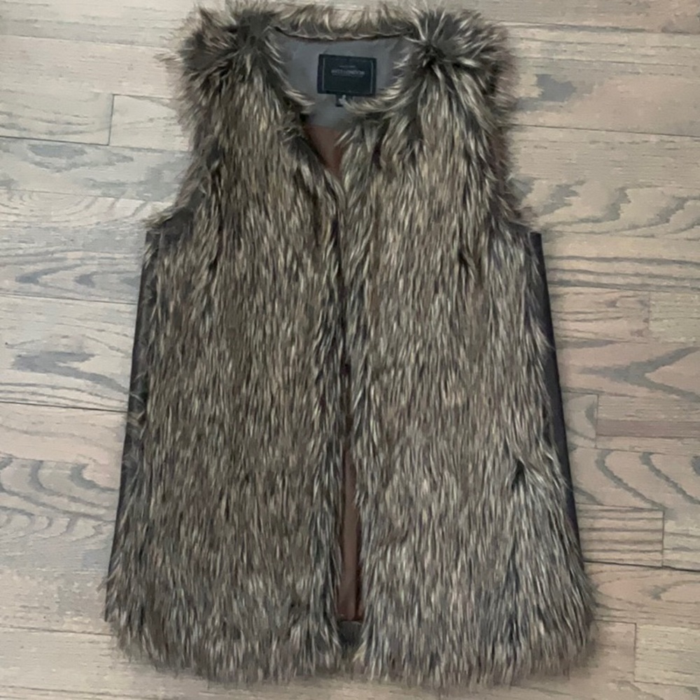 Miss London Faux Fur Vest in Brown and Black